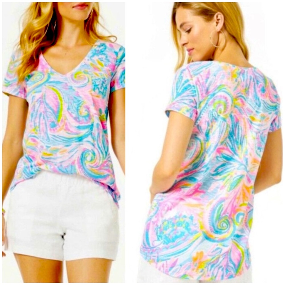 Lilly Pulitzer Carnivale Coral Etta V-neck Top - Small